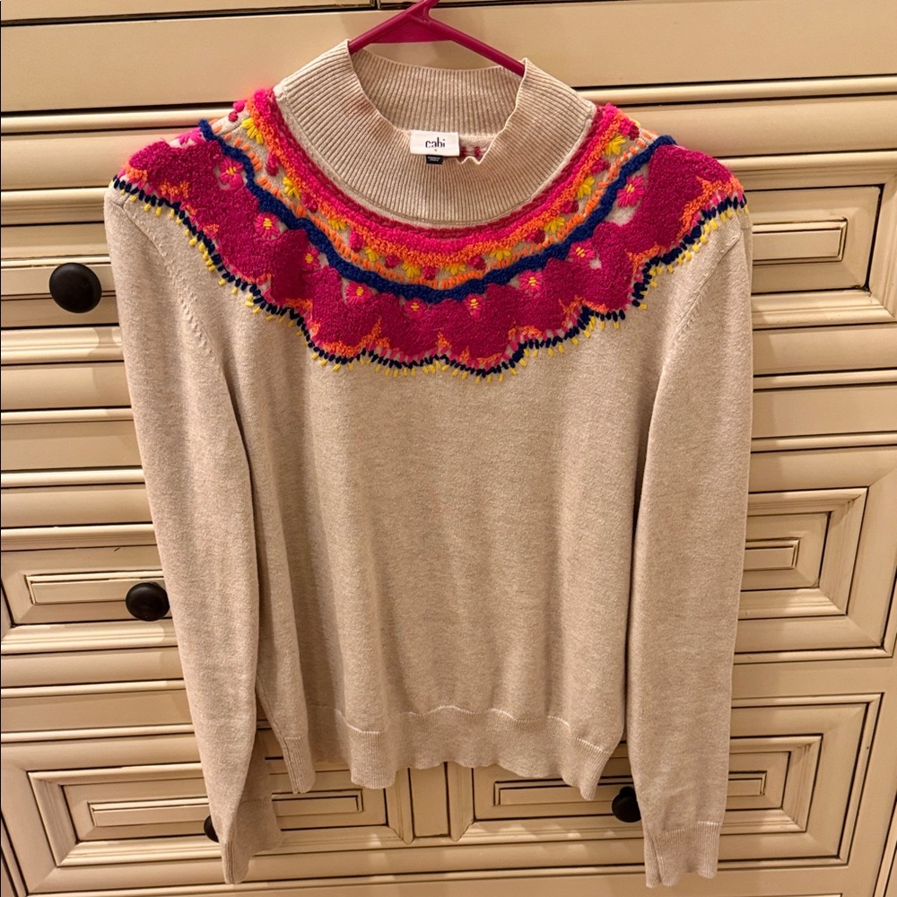 CAbi Cream Sweater with Pink and Blue Accents